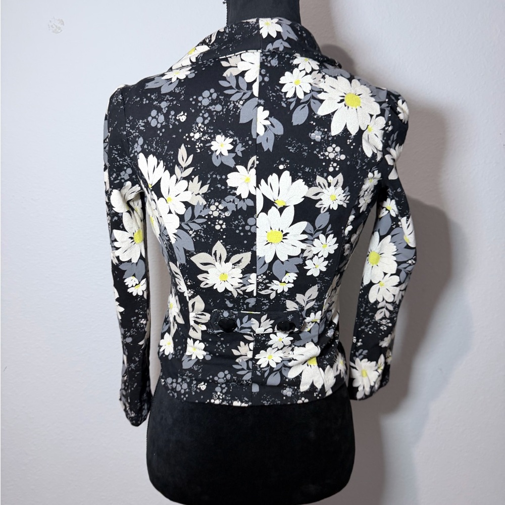 Y2K Candie’s Daisy Print Cropped Blazer XS Black Floral Jacket - Picture 3 of 9